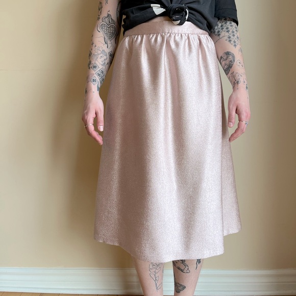 Forever 21 pink metallic midi skirt with pockets - Picture 1 of 6